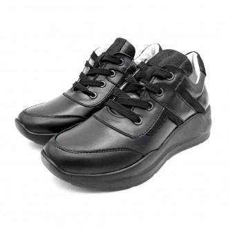 Стильные черные кожаные кроссовки на толстой подошве. 
Они покоряют своим дизайн. . фото 7