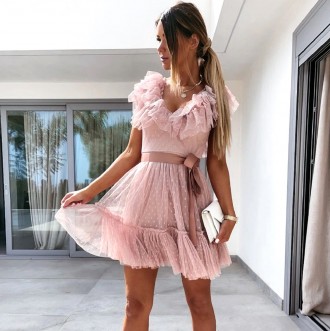 Мега стильное розовое платье.
Размерная сетка :
(XL) - Объем груди - 98см , Длин. . фото 2