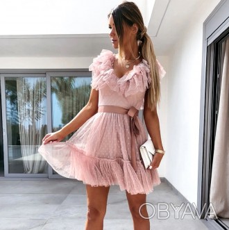 Мега стильное розовое платье.
Размерная сетка :
(XL) - Объем груди - 98см , Длин. . фото 1