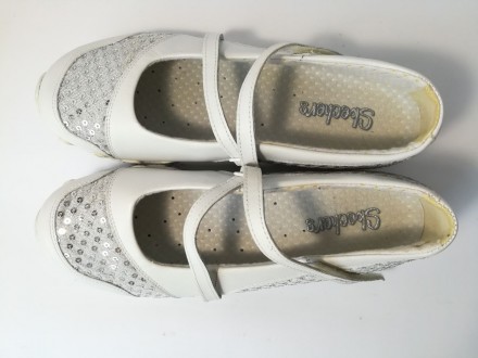 Белые туфли с серебристыми пайетками, натуральная кожа, вставка тканевая, длинна. . фото 3