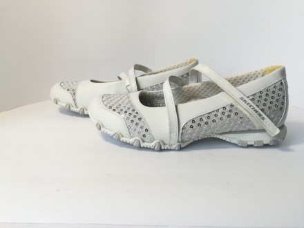Белые туфли с серебристыми пайетками, натуральная кожа, вставка тканевая, длинна. . фото 7