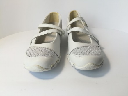 Белые туфли с серебристыми пайетками, натуральная кожа, вставка тканевая, длинна. . фото 6