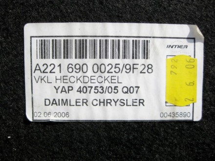 
Обшивка крышки багажникаA2216900025 9F28 Применяется:Mercedes Benz S-class (w22. . фото 6