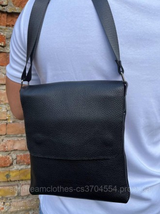 
Мужская барсетка, сумка с клапаном из натуральной зернистой кожи, черная качест. . фото 6