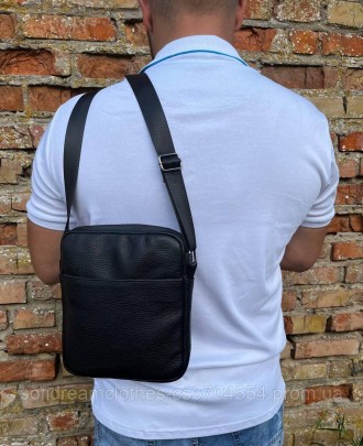 Мужская вместительная барсетка, качественная из натуральной кожи, черная сумка ч. . фото 2