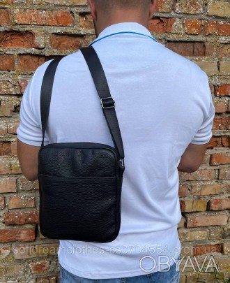 Чоловіча містка барсетка, якісна з натуральної шкіри, чорна сумка через плече
 
. . фото 1