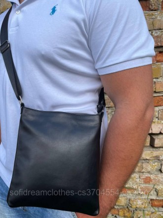 
Мужская барсетка из натуральной кожи, качественная черная сумка через плечо, вм. . фото 4