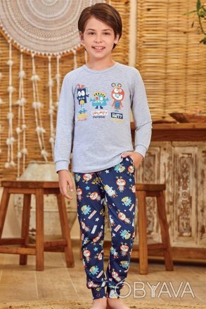 Пижама для мальчика Арт. 9785-220 Сірий меланж
Склад: 95% бавовна 5% еластан
Роз. . фото 1