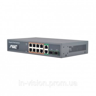 10-портовий РоE-комутатор з 8 портами PoE 100Mб + 2 порти TP/SFP combo gigabit U. . фото 2