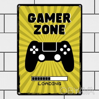 Табличка интерьерная металлическая Gamer zone. 
Изготовлена табличка из металла . . фото 1