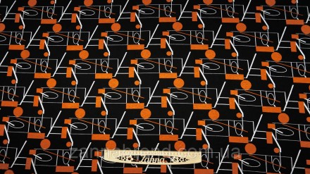  Трикотаж Модал цвет черный принт "Геометрический мир" (оранжевого оттенка) - мя. . фото 3