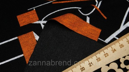  Трикотаж Модал цвет черный принт "Геометрический мир" (оранжевого оттенка) - мя. . фото 5