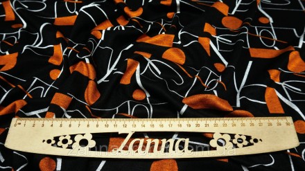  Трикотаж Модал цвет черный принт "Геометрический мир" (оранжевого оттенка) - мя. . фото 6