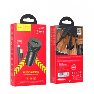 Автомобільний зарядний пристрій Hoco Z49A QC3.0 18 W + кабель USB Type-C Black. Рівне. фото 1 Автомобільний зарядний пристрій Hoco Z49A QC3.0 18 W + кабель USB Type-C Black. Рівне. фото 1