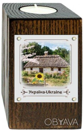 Деревянный, прямоугольный подсвечник в украинском стиле коричневого цвета. На од. . фото 1