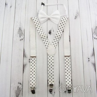  Подтяжки с галстуком бабочкой (белые) DKO-8678 Ширина, см: 0,3 Высота, см: 73 Д. . фото 1