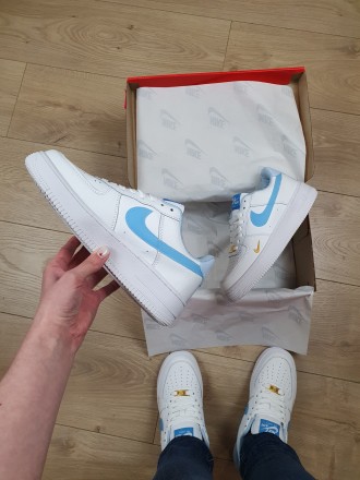 Кроссовки женские весна лето белые с голубым Nike Air Force 1 White Blue. Обувь . . фото 5