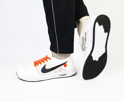 Кросівки чоловічі літні білі Nike Flyknit Racer Foam x Off White. Легкі кросівки. . фото 5