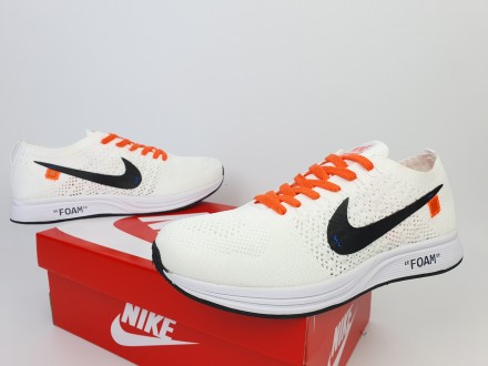 Кросівки чоловічі літні білі Nike Flyknit Racer Foam x Off White. Легкі кросівки. . фото 8