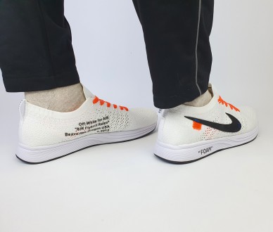 Кросівки чоловічі літні білі Nike Flyknit Racer Foam x Off White. Легкі кросівки. . фото 6