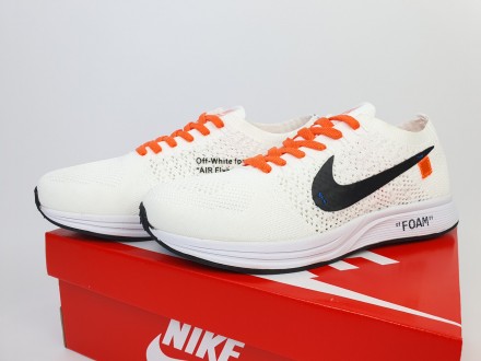 Кросівки чоловічі літні білі Nike Flyknit Racer Foam x Off White. Легкі кросівки. . фото 10