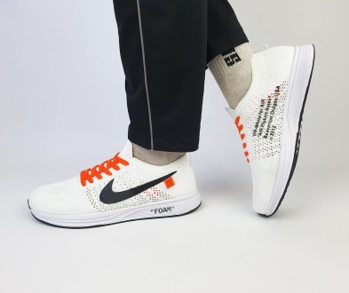 Кросівки чоловічі літні білі Nike Flyknit Racer Foam x Off White. Легкі кросівки. . фото 3