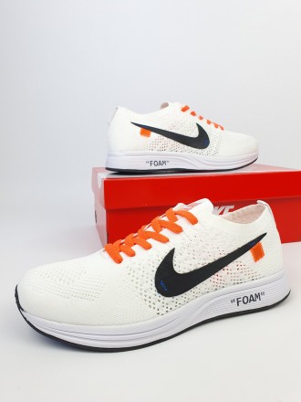 Кросівки чоловічі літні білі Nike Flyknit Racer Foam x Off White. Легкі кросівки. . фото 4