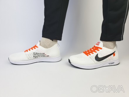 Кросівки чоловічі літні білі Nike Flyknit Racer Foam x Off White. Легкі кросівки. . фото 1