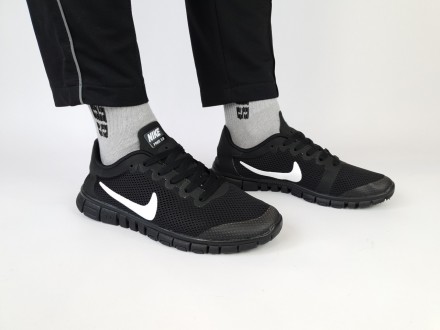 Кроссовки летние мужские черные с белым Nike Free Run 3.0 Black White. Обувь муж. . фото 10