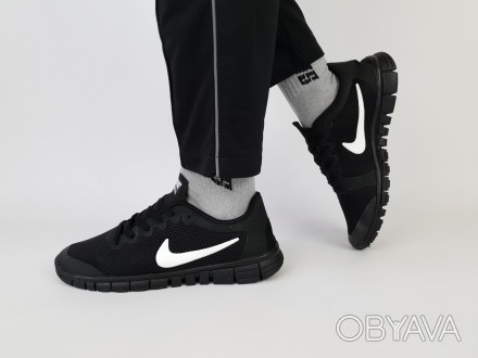 Кроссовки летние мужские черные с белым Nike Free Run 3.0 Black White. Обувь муж. . фото 1
