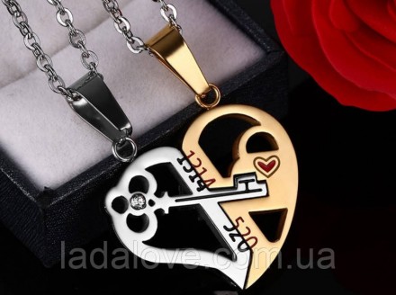 Парні кулони для закоханих Ключ в серці золотий– два кулона для закоханих у вигл. . фото 3