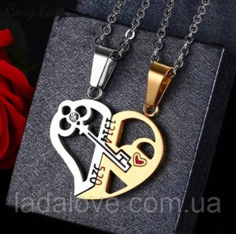 Парні кулони для закоханих Ключ в серці золотий– два кулона для закоханих у вигл. . фото 2