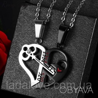Кулоны парные для влюбленных Ключ в сердце чорний – два кулона в виде двух полов. . фото 1