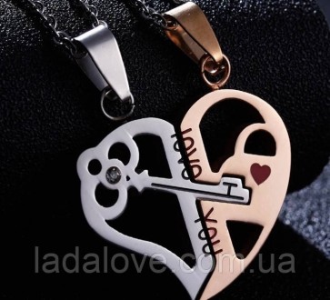 Кулони Ключ в серці love you Gold – два кулона у вигляді двох половинок серця . . . фото 2