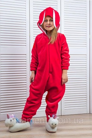 
Кігурумі піжама червона, дитячий теплий комбінезон на змійці для дому на дівчин. . фото 6