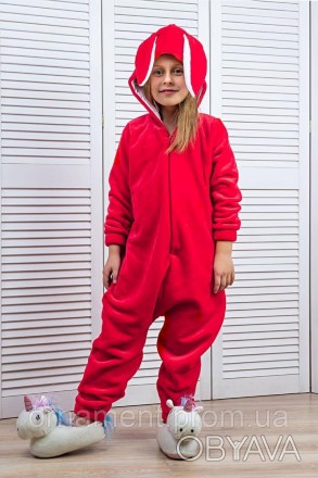
Кігурумі піжама червона, дитячий теплий комбінезон на змійці для дому на дівчин. . фото 1