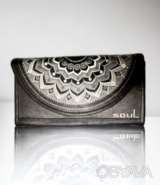 Шкіряний гаманець з ручним розписом, новий, якісний, гарний. 18 див на 10,5 див.. . фото 1