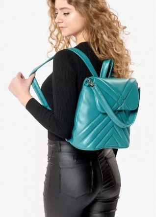 Жіночий стильний гарний місткий блакитний бірюзовий рюкзак виготовлений з екошкі. . фото 2