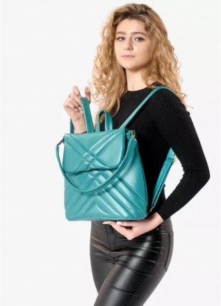 Жіночий стильний гарний місткий блакитний бірюзовий рюкзак виготовлений з екошкі. . фото 7