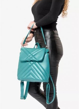 Жіночий стильний гарний місткий блакитний бірюзовий рюкзак виготовлений з екошкі. . фото 8