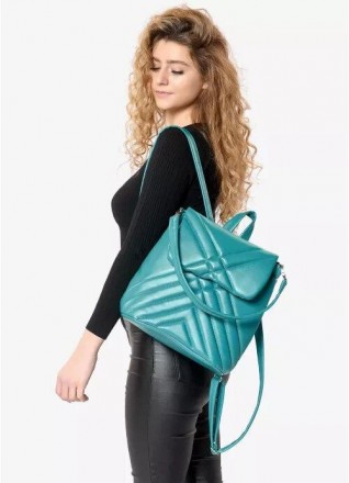 Жіночий стильний гарний місткий блакитний бірюзовий рюкзак виготовлений з екошкі. . фото 4