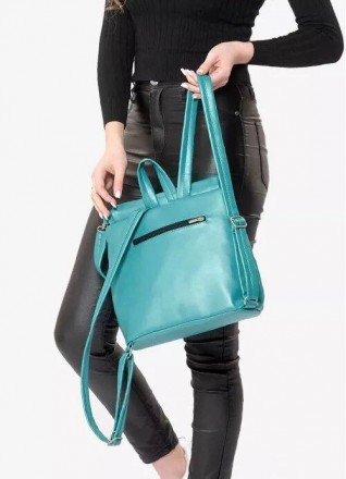 Жіночий стильний гарний місткий блакитний бірюзовий рюкзак виготовлений з екошкі. . фото 5