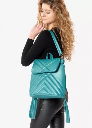 Жіночий стильний гарний місткий блакитний бірюзовий рюкзак виготовлений з екошкі. . фото 6