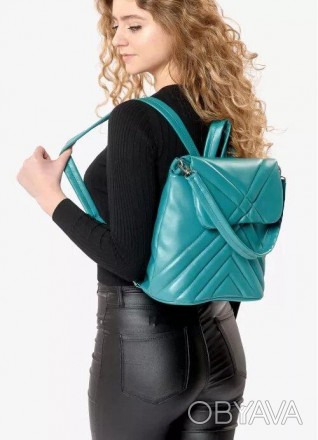 Жіночий стильний гарний місткий блакитний бірюзовий рюкзак виготовлений з екошкі. . фото 1