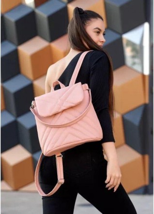 Стильний рожевий рюкзак колір пудра стьобаний шкіряний еко.
Виконаний зі зносост. . фото 2