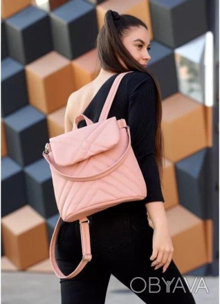 Стильний рожевий рюкзак колір пудра стьобаний шкіряний еко.
Виконаний зі зносост. . фото 1