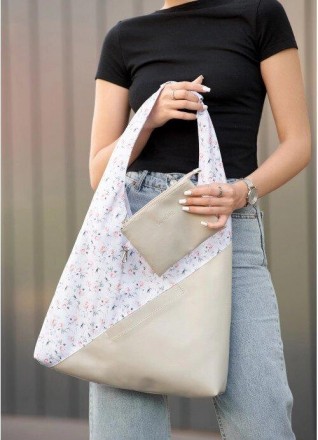 Жіноча велика стильна світла сумка на плече, сумка хобо
Виготовлена з комбінації. . фото 6