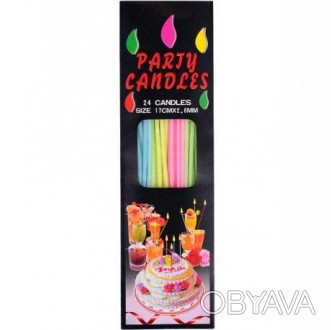 Свічки для торта довгі 24 шт. Довжина свічки 17 см, діаметр 2,6 мм, 4 кольори.. . фото 1