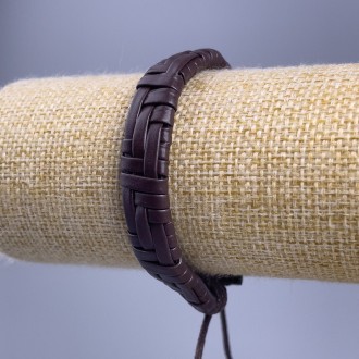 Браслет L-18-25см s-12мм эко кожа цвет коричневый на затяжке купить бижутерию оп. Одесса. фото 1