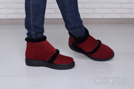 36 розмір - 23.5 см 
Красиві жіночі зимові якісні черевики в бордовому кольорі м. . фото 1